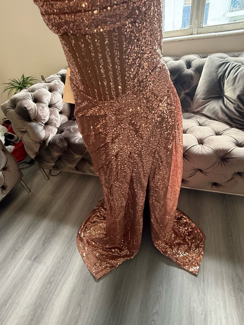 Witness of Love Rose Gold Sequin Formal Gown – Size Large (Fits US 10-12) - Picture 7 of 12